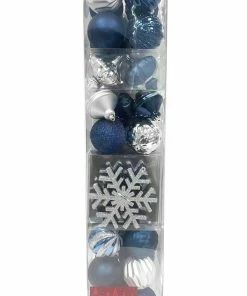 For Living Shatterproof Decoration Blue Christmas Ornament Set, Assorted Style, 52-pk