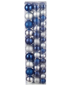 For Living Shatterproof Decoration Ball Christmas Ornament Set, Blue & Silver, 60-mm, 74-pc
