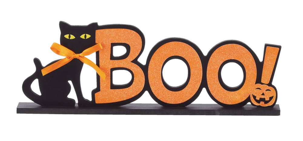 For Living Cat Boo Wooden Sign For Indoor Halloween Party Decorations, Black, 15 3/4-in