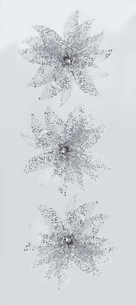 For Living Chunky Festive Glittering Decoration Poinsettia Bow, Assorted Colour, 9 X 7-in, 3-pk - Image 3