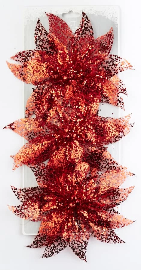 For Living Chunky Festive Glittering Decoration Poinsettia Bow, Assorted Colour, 9 X 7-in, 3-pk - Image 4