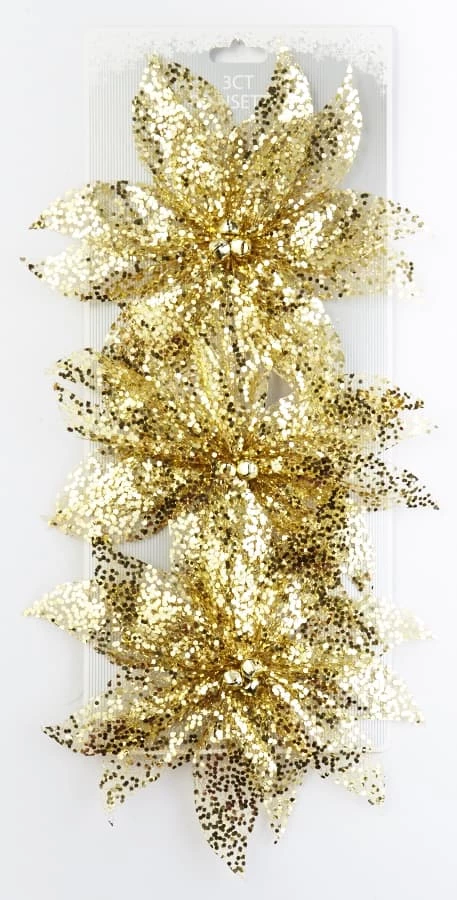 For Living Chunky Festive Glittering Decoration Poinsettia Bow, Assorted Colour, 9 X 7-in, 3-pk - Image 5