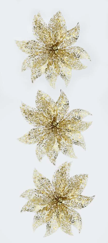 For Living Chunky Festive Glittering Decoration Poinsettia Bow, Assorted Colour, 9 X 7-in, 3-pk - Image 2