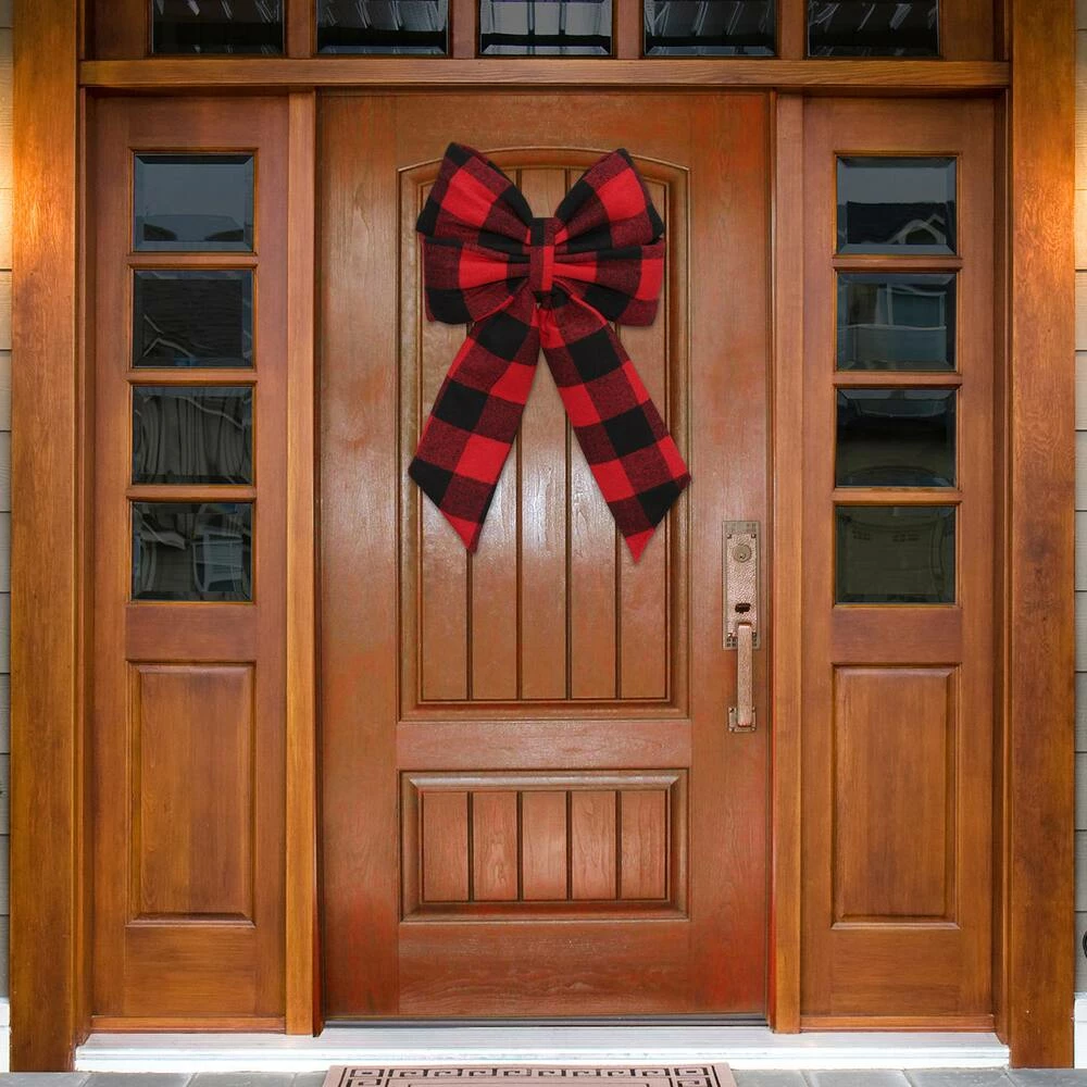 For Living Fabric Christmas Decoration Bow, Buffalo Check, 13 3/4-in X 2-in - Image 4