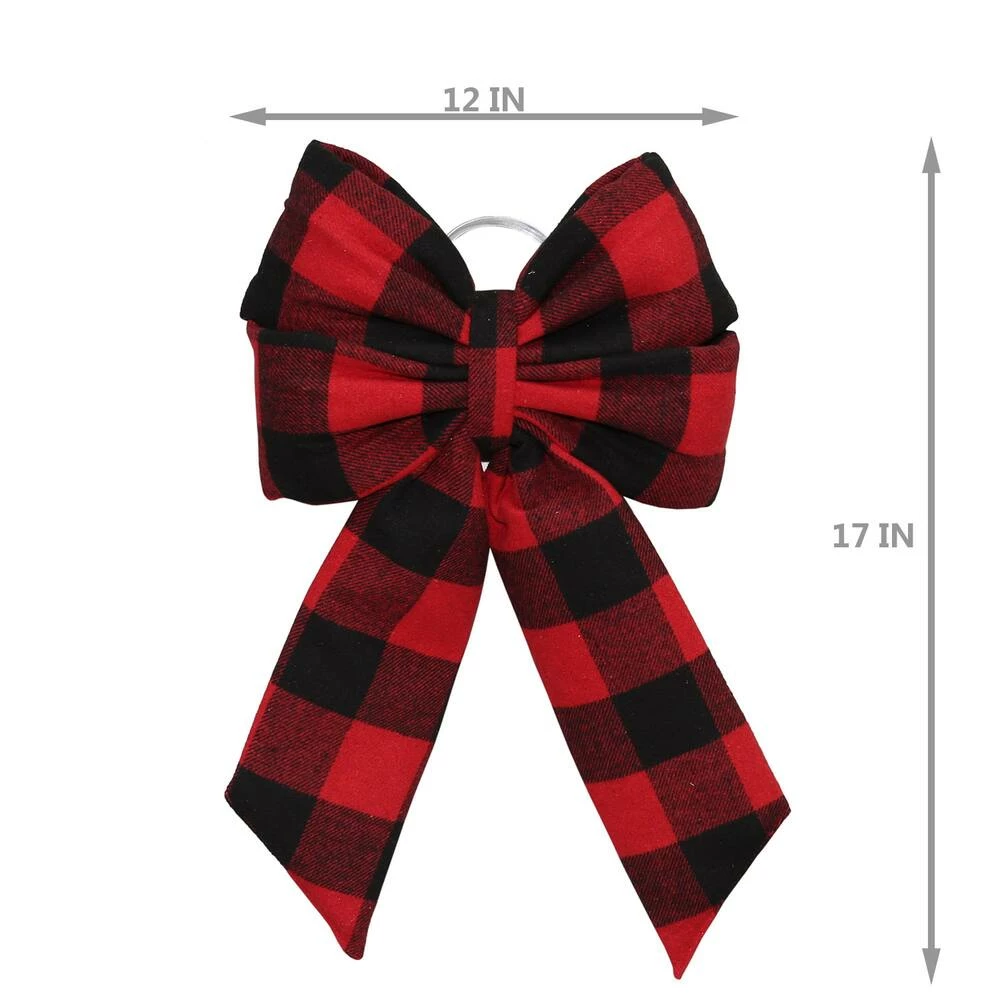 For Living Fabric Christmas Decoration Bow, Buffalo Check, 13 3/4-in X 2-in - Image 3