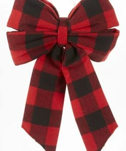 For Living Fabric Christmas Decoration Bow, Buffalo Check, 13 3/4-in X 2-in