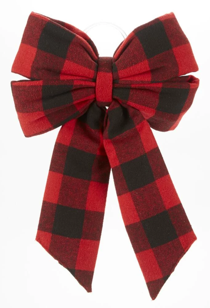 For Living Fabric Christmas Decoration Bow, Buffalo Check, 13 3/4-in X 2-in