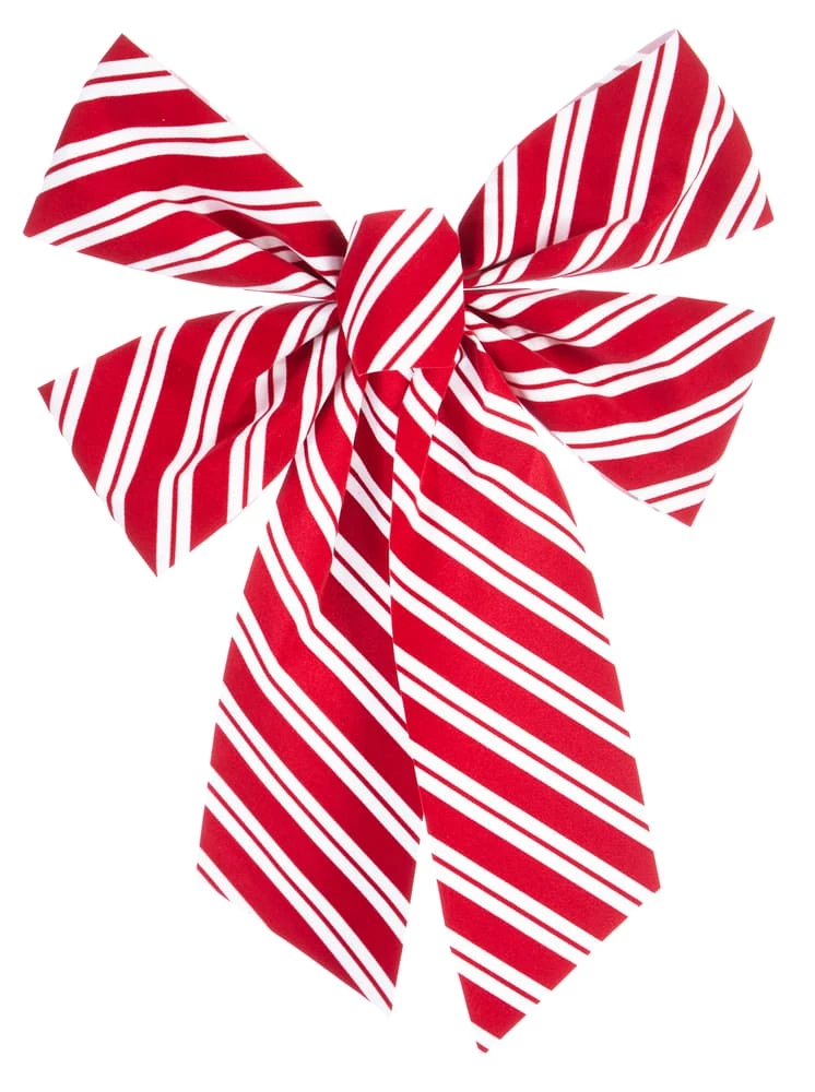 For Living Fabric Holiday Decoration Bow Candy Cane Stripe, 14-in