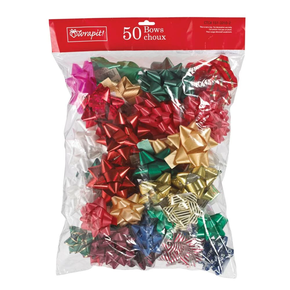 For Living Christmas Decoration Gift Bows, Assorted Colour, 50-pk