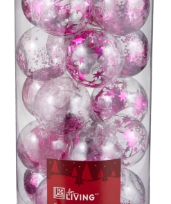 For Living Clear With Pink Fill Shatterproof Ornament Set, 20-pc
