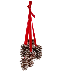 For Living Decoration Bundle Of Pine Cone Christmas Ornament, Red Ribbon