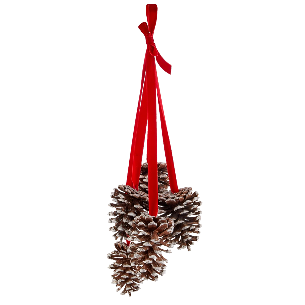 For Living Decoration Bundle Of Pine Cone Christmas Ornament, Red Ribbon