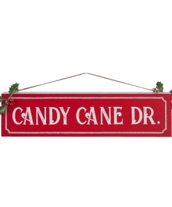 For Living Christmas Decoration Candy Cane Lane Sign, Bilingual, Red, 15 3/4-in
