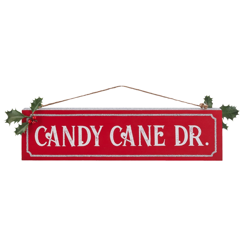 For Living Christmas Decoration Candy Cane Lane Sign, Bilingual, Red, 15 3/4-in