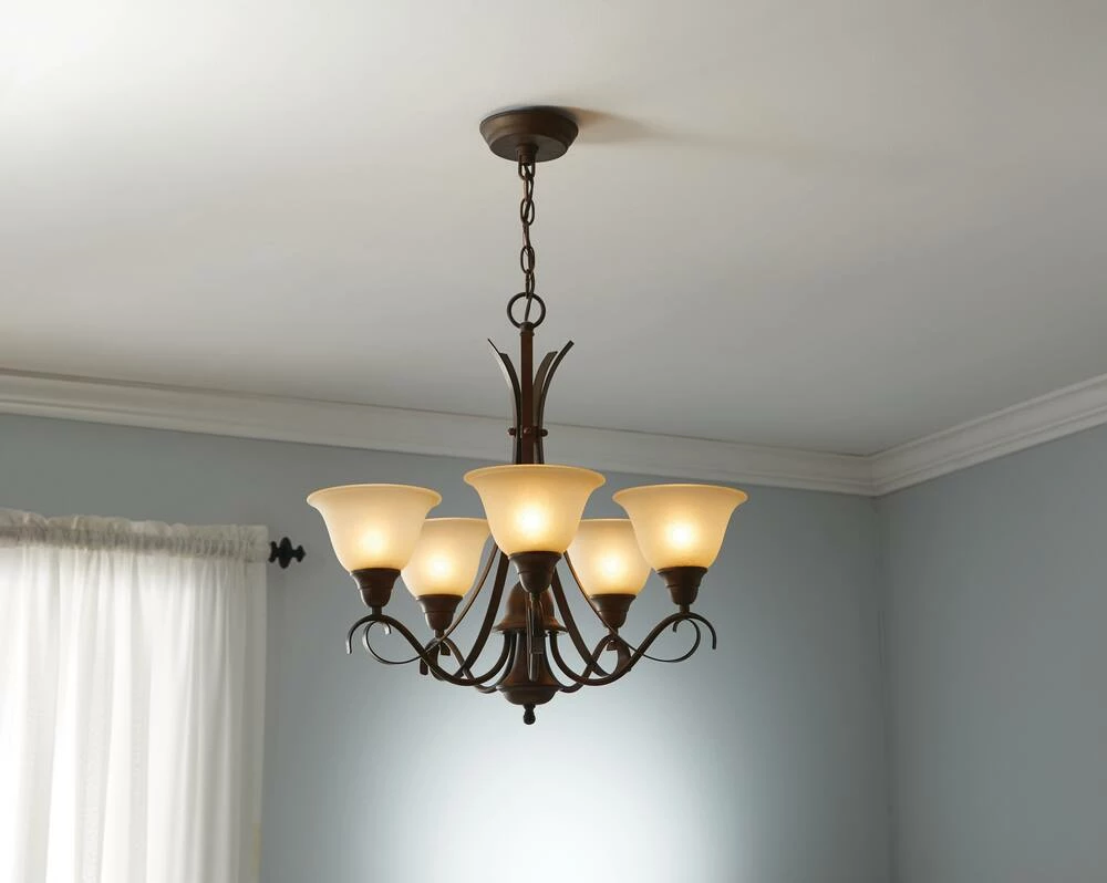 For Living Vienna 5-Light Grey Down Glass Shades Chandelier, Antique Copper Gold - Image 2