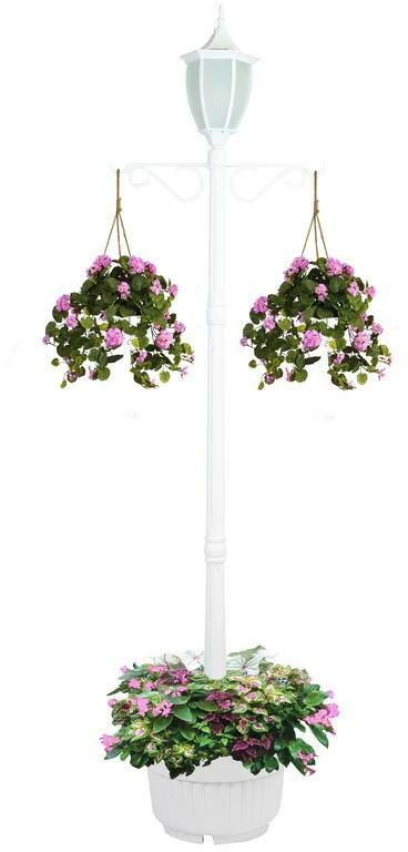 For Living Cresmont Outdoor Solar Lamp & Planter, White - Image 4