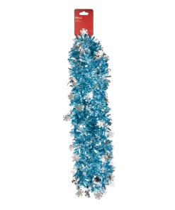 For Living Christmas Decoration Snowflake Icon Cut Tinsel, Jumbo, Blue, 9-ft
