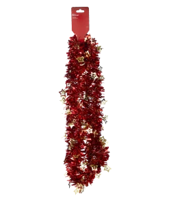 For Living Christmas Decoration Star Icon Cut Tinsel, Jumbo, Red, 9-ft