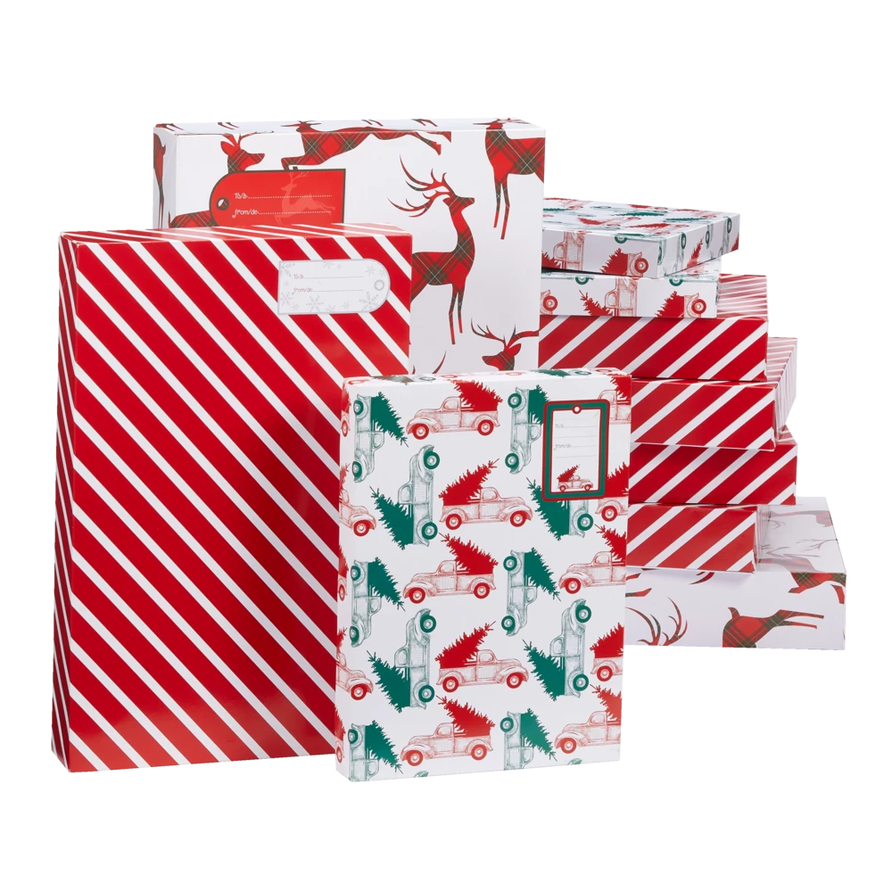 For Living Printed Christmas Decoration Holiday Gift Box Set, 10-pc