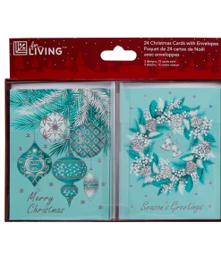 For Living Christmas Decoration Holiday Cards, English, 24-pc