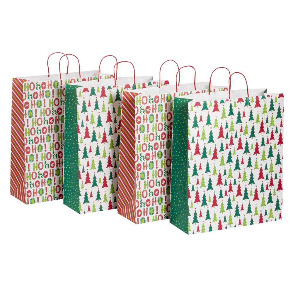 For Living Kraft Christmas Decoration Gift Bags, Jumbo, 4-pk