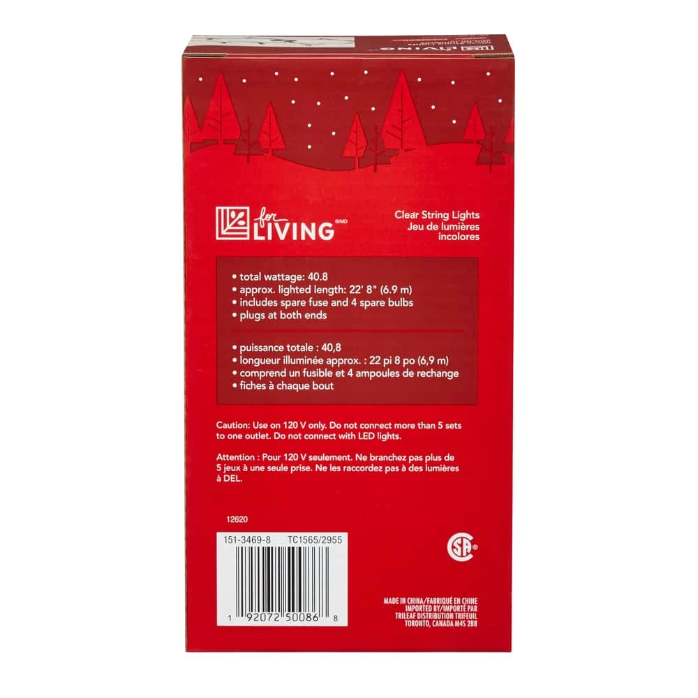 For Living Indoor Christmas Lights, 100 Mini Incandescent Lights, Clear - Image 4