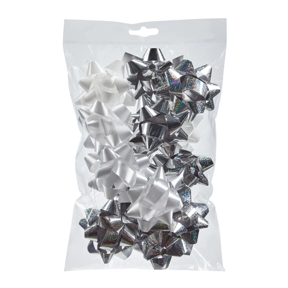 For Living Christmas Decoration Gift Bows, White Metallic, 15-pc - Image 2