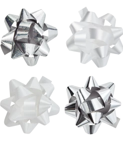 For Living Christmas Decoration Gift Bows, White Metallic, 15-pc