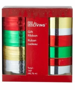 For Living Christmas Decoration Ribbons, Traditional Colours, 160-ft, 10-pk