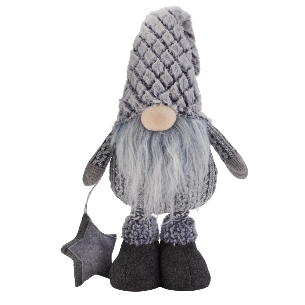 For Living Fabric Christmas Decoration Boy Gnome, Grey, 27-in