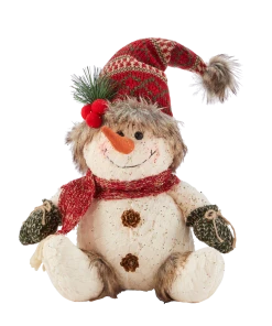For Living Fabric Christmas Sitting Snowman Décor, 15-in
