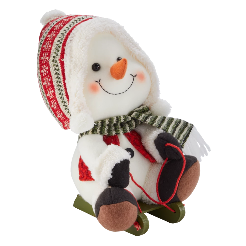 For Living Fabric Christmas Sport Toboggan Snowman Décor, 5-in