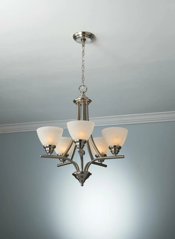 For Living Athena 5-Light Etched Linen Glass Shades Chandelier, Pewter - Image 2