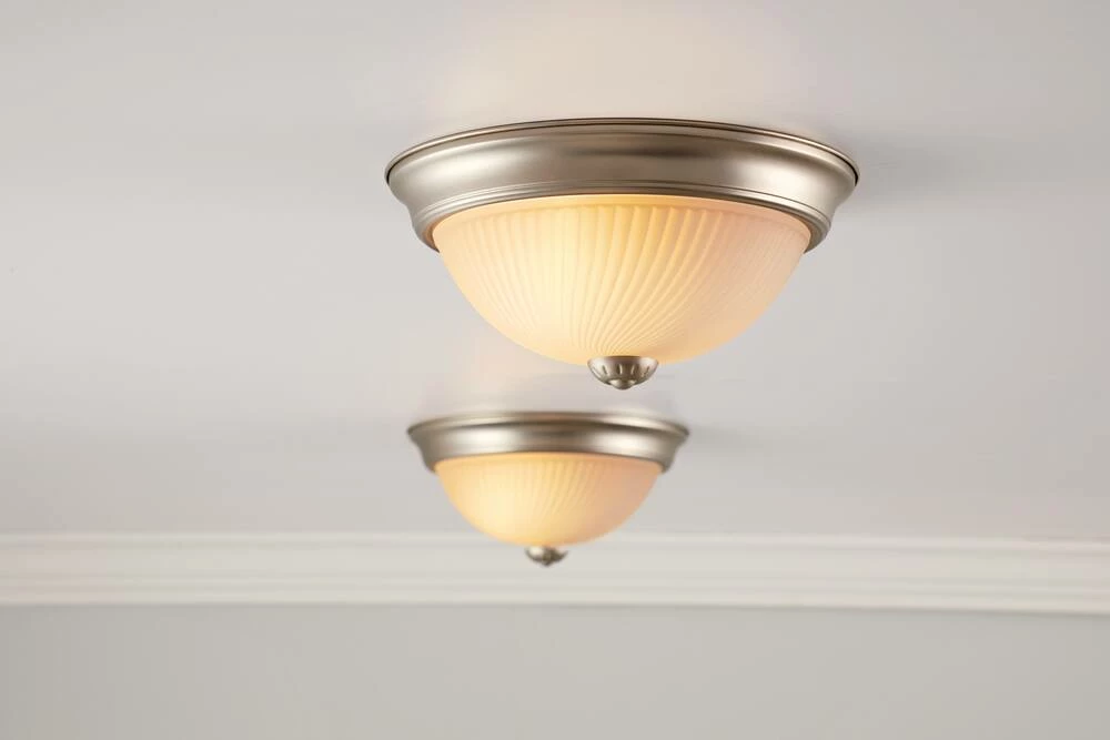 For Living 2-Light Frosted Swirl Glass Shade Flush Mount Ceiling Light Fixture, Brushed Pewter, 10-in - Image 3