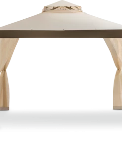 For Living Square Outdoor/Patio Soft-Top Gazebo W/ Netting & Canopy, Beige, 10x10-ft