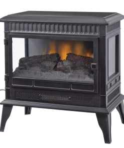 For Living 3-Side Freestanding Electric Fireplace Stove, 25-in, 1400W, Includes Remote Control, Black