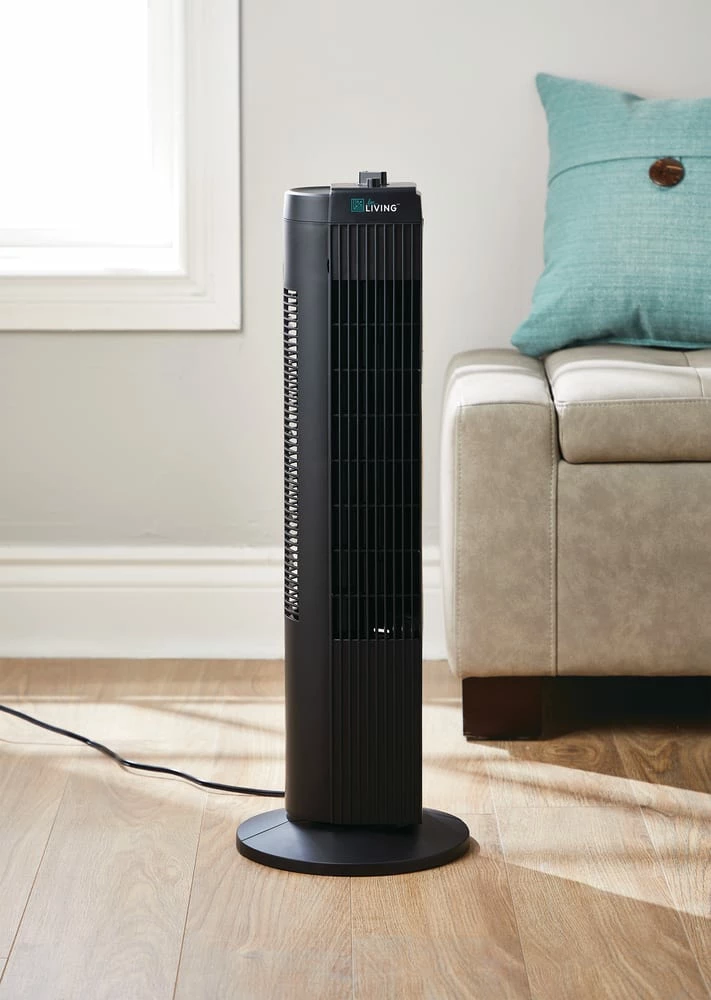 For Living Compact Oscillating Tower Fan, 3-Speed, Black, 28-in - Image 7