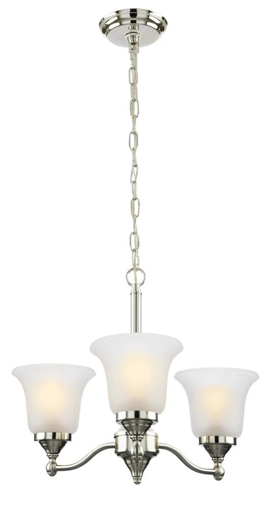 For Living 3-Light Frosted Glass Shade Ceiling Chandelier Light Fixture, Brushed Nickel - Image 3