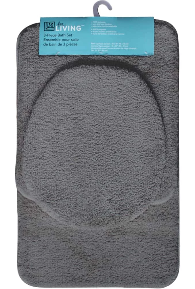 For Living Machine Wash Cotton Non-Slip Back Bath Mat Set, Assorted Colours, 3-pc - Image 2