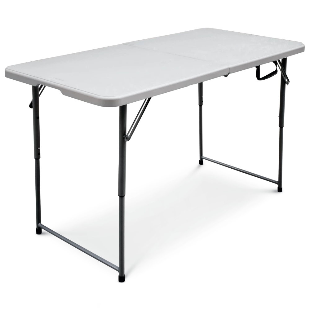 For Living 4-ft Portable Height Adjustable Plastic & Metal Folding Table With Handle, White - Image 2