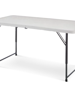 For Living 4-ft Portable Height Adjustable Plastic & Metal Folding Table With Handle, White