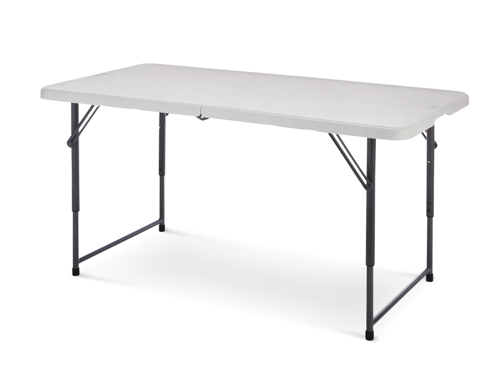 For Living 4-ft Portable Height Adjustable Plastic & Metal Folding Table With Handle, White