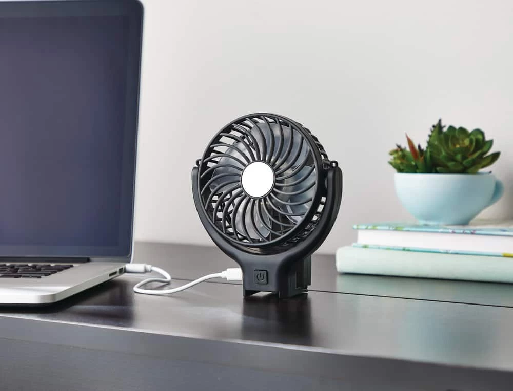 For Living USB & Battery Portable Table/Desk Fan, Black, 4-in - Image 2