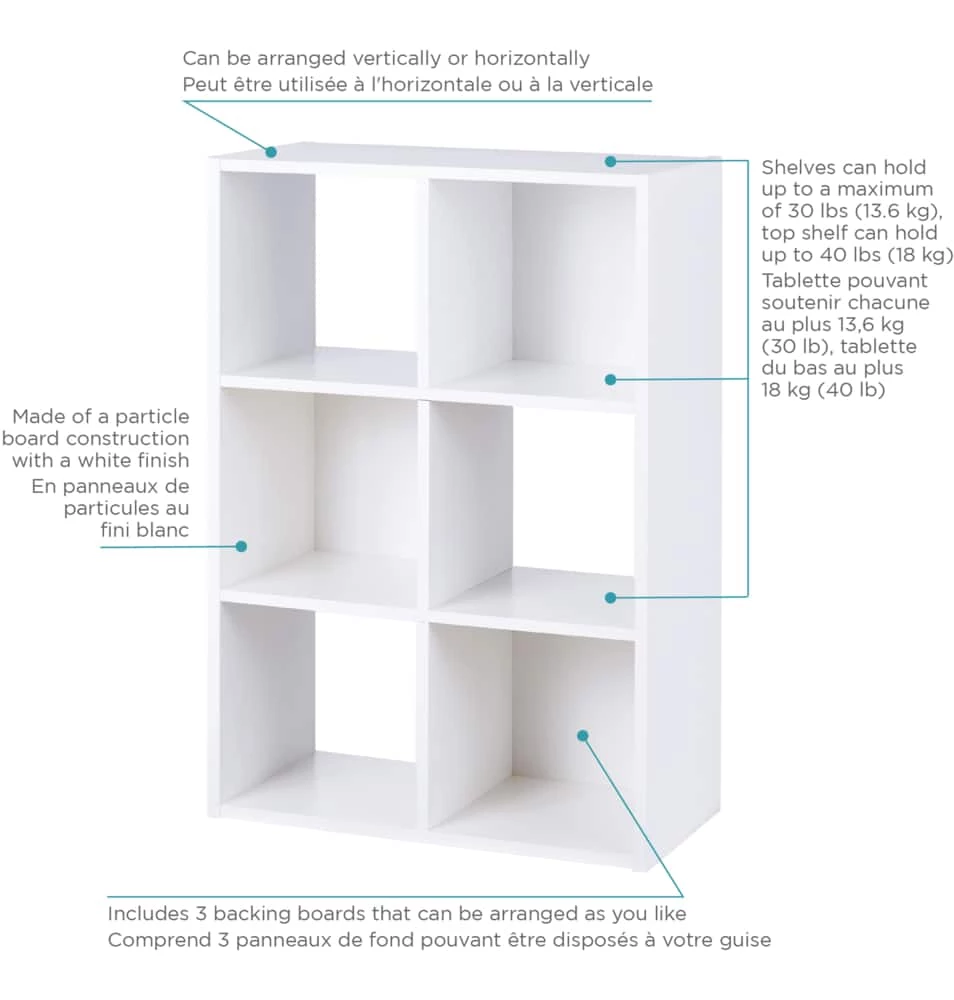 For Living 6-Cube Storage Organizer, Bookcase/Bookshelf, White - Image 7