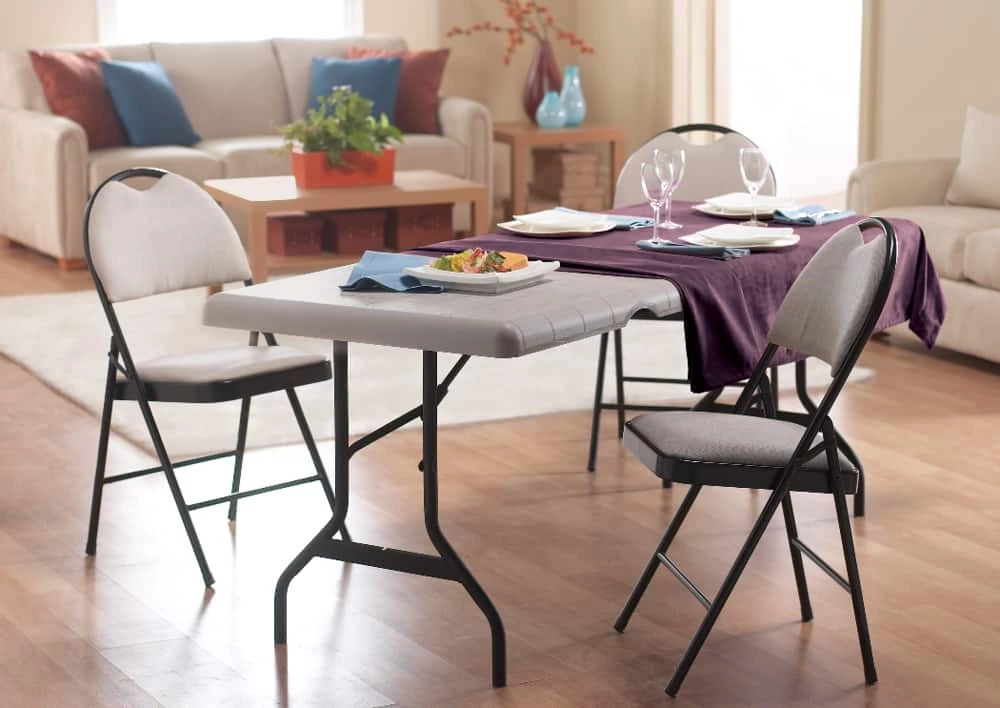 For Living Portable High-Back Upholstered & Padded Metal Folding Chair, Beige - Image 2