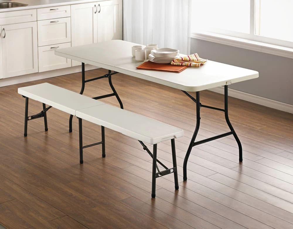 For Living 6-ft Portable Indoor/Outdoor Plastic & Metal Centre Folding Bench, White - Image 6