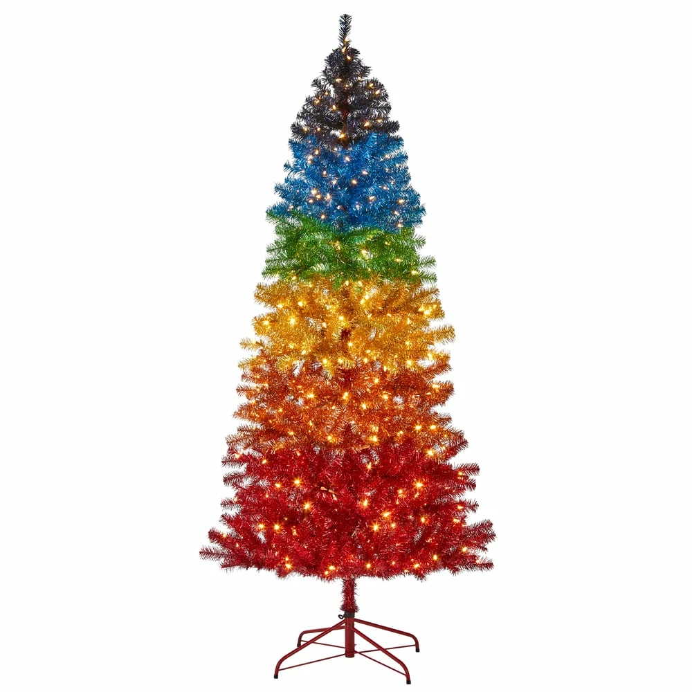 For Living Pre-Lit Rainbow Christmas Tree With Tree Stand, 350 LED Lights, 7-ft