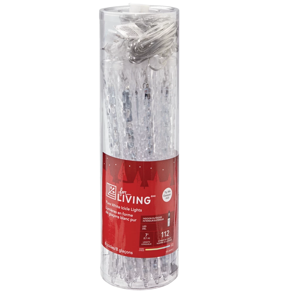 For Living Icicle Christmas Lights, 112 LED Lights, Pure White, 7-ft - Image 2