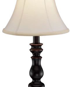 For Living Monica Flared Beige Fabric Shade Accent Table Lamp, 18-in, Black Painted Finish