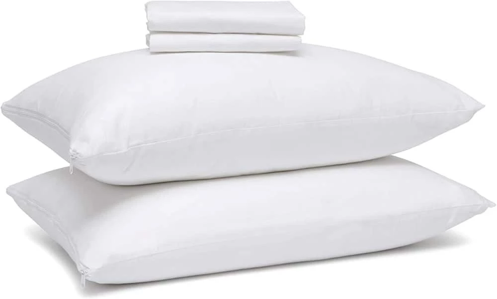 For Living Allergen Shield 100% Cotton Zippered Pillow Protector, White, 2-pk